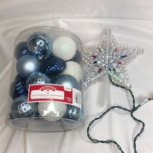tree ornaments and tree topper bundle